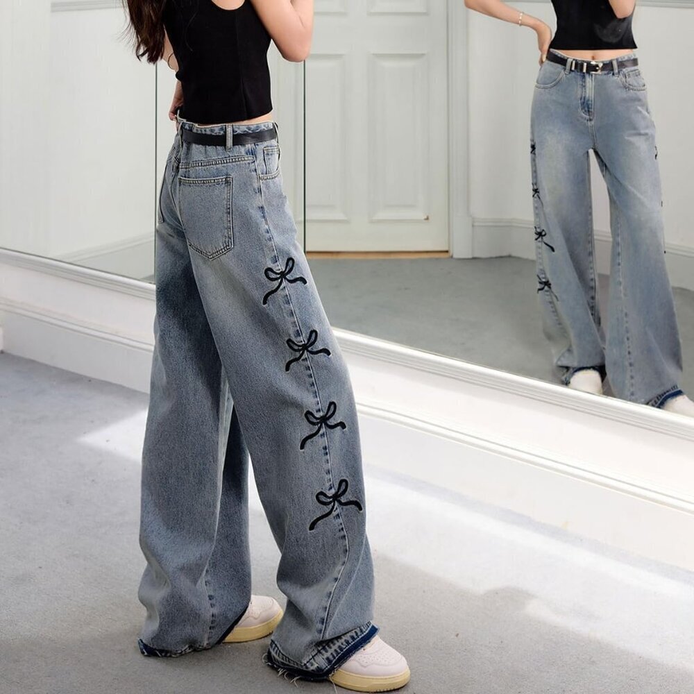 Women's Vintage Denim Jeans High Waist Baggy Straight Casual Y2K - Picture 6 of 9